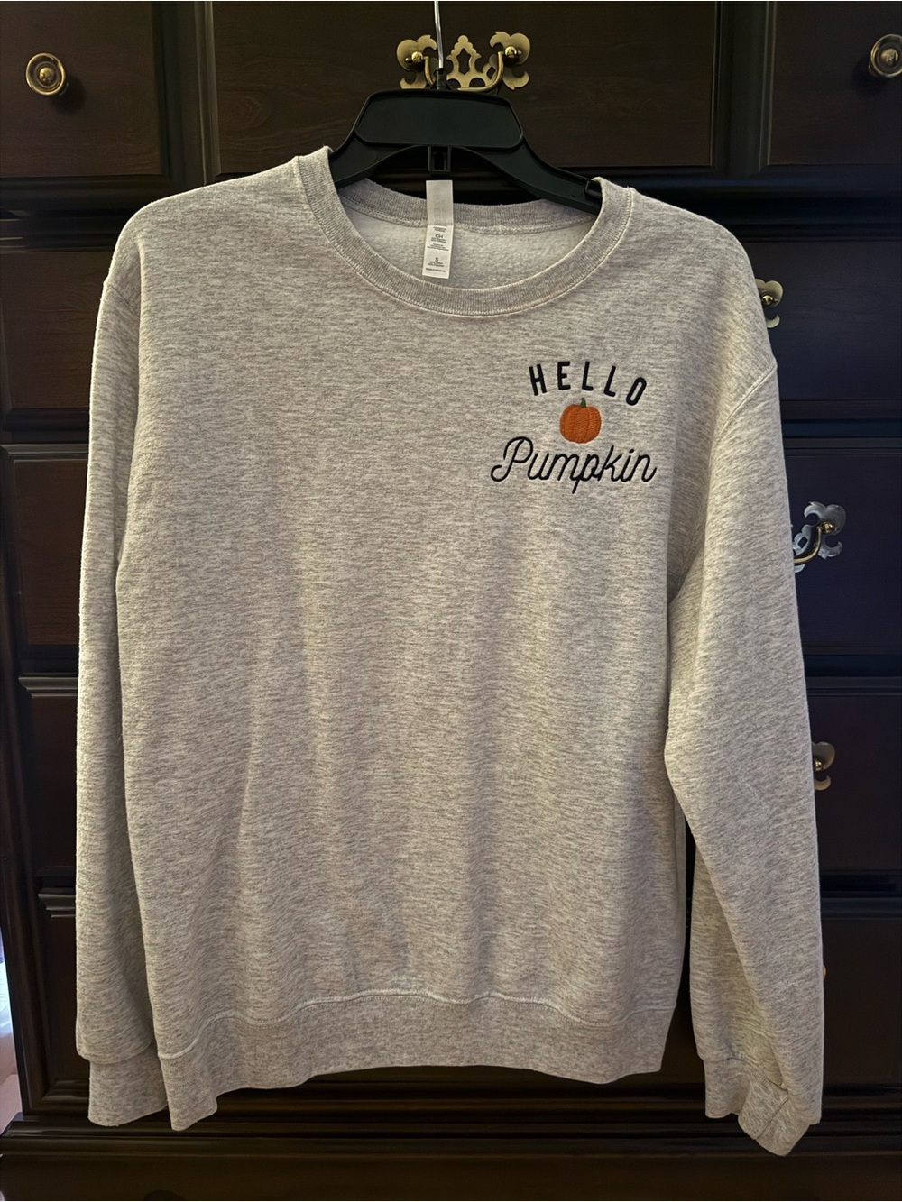 Hello Pumpkin Embroidered Crewneck Sweatshirt - Grey